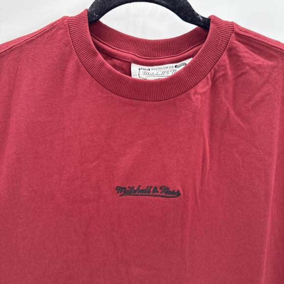 Mitchell & Ness Mens T Shirt Branded Script Burgundy Oversized Fit Medium - Picture 2 of 6